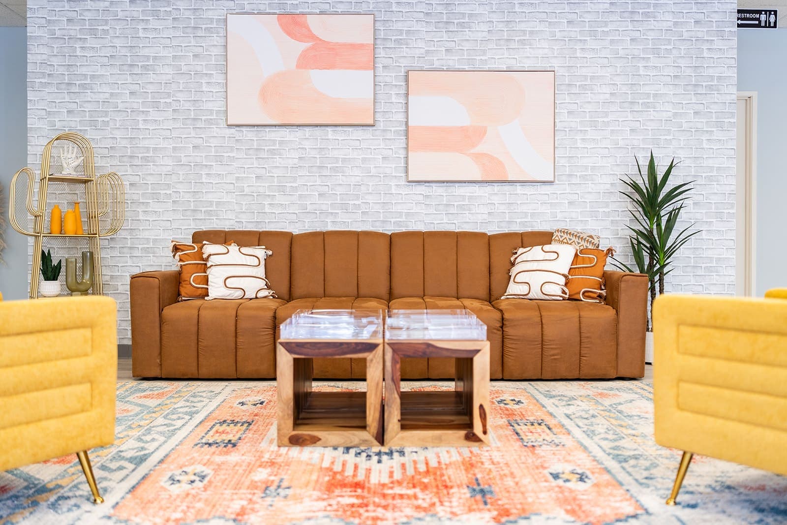 The warm, modern lounge inside Wellness Recovery Center of New Jersey